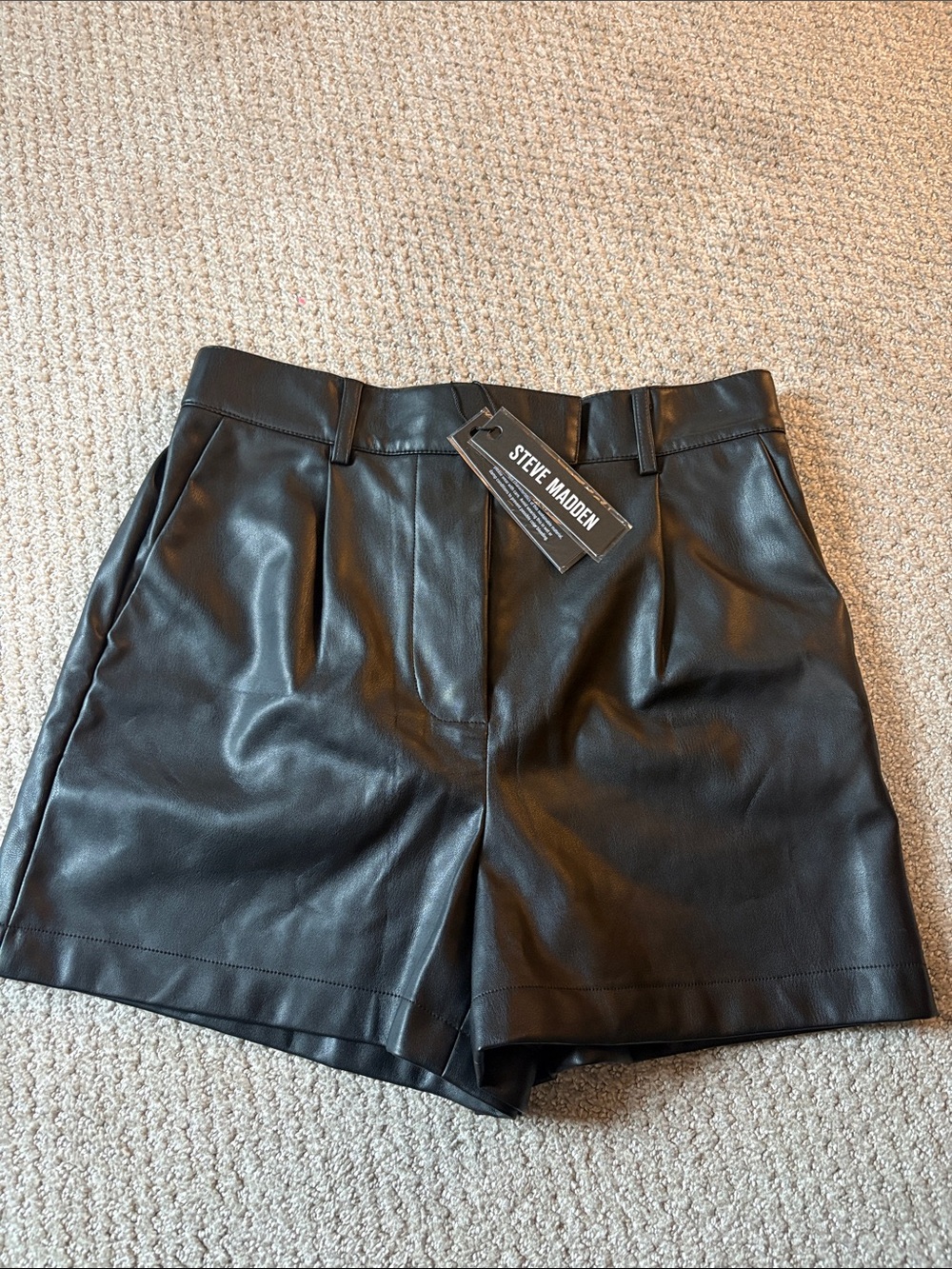 Steve Madden Black Faux Leather High-Rise Tailored Shorts